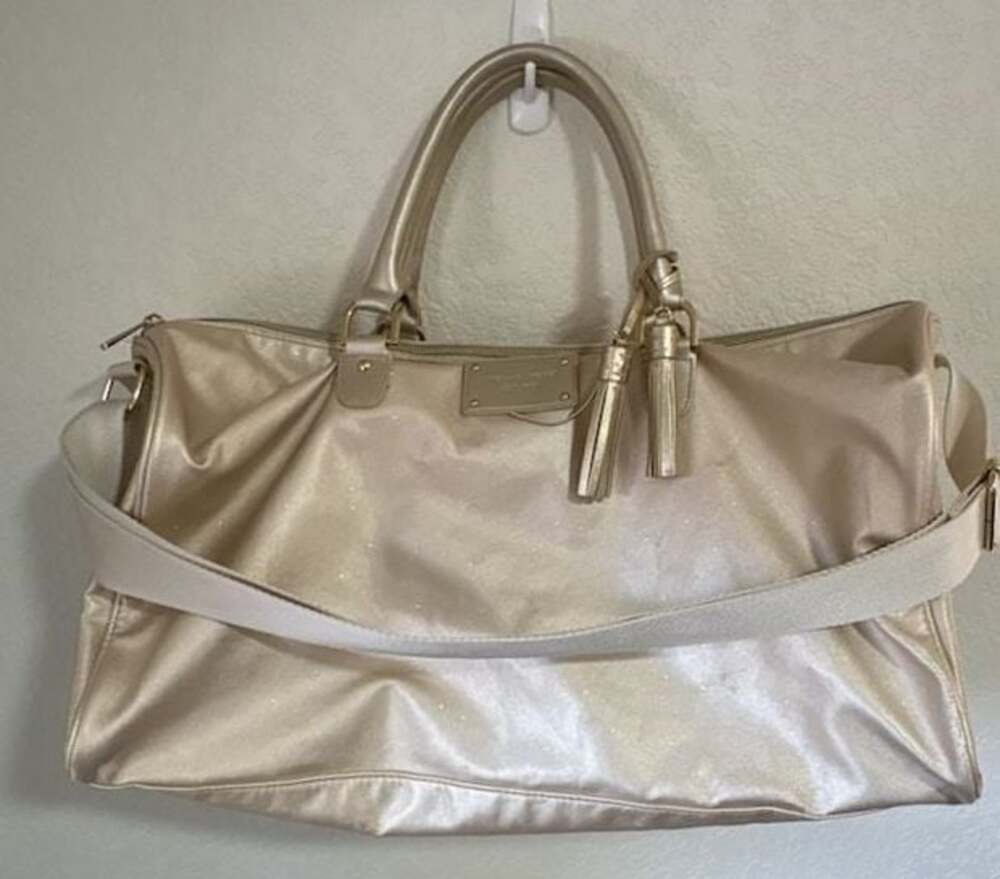 Michael Kors Metallic Gold Shimmer Duffel Weekender Bag with Tassels and Strap